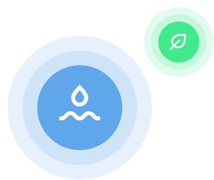 Blue washing and green eco symbols on pulsating buttons