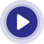 Purple play video button on pulsating background